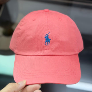 Ralph Lauren Hat Coral Pink Baseball Cap with Blue Pony Embroidery