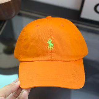 Ralph Lauren Hat Orange Baseball Cap with Lime Green Pony Embroidery