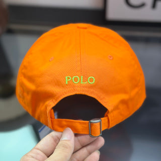 Ralph Lauren Hat Orange Baseball Cap with Lime Green Pony Embroidery