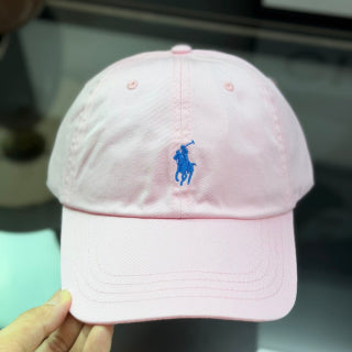 Ralph Lauren Hat Pastel Pink Baseball Cap with Cobalt Blue Pony Embroidery