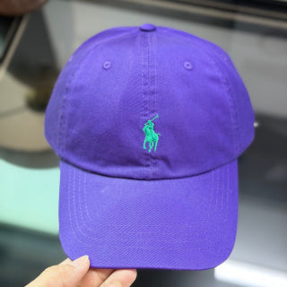Ralph Lauren Hat Bright Purple Baseball Cap with Turquoise Pony Embroidery