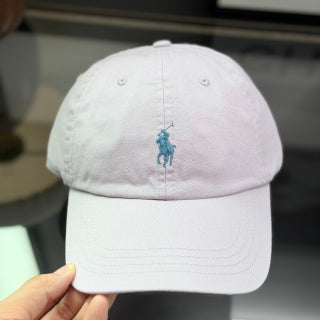 Ralph Lauren Hat Pale Pink Baseball Cap with Blue Pony Embroidery