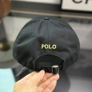 Ralph Lauren Hat Black Baseball Cap with Yellow Pony Embroidery