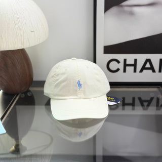 Ralph Lauren Hat Ivory Baseball Cap with Light Blue Pony Embroidery