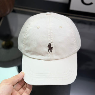 Ralph Lauren Hat Cream Cotton Baseball Cap with Brown Pony Embroidery