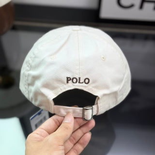 Ralph Lauren Hat Cream Cotton Baseball Cap with Brown Pony Embroidery