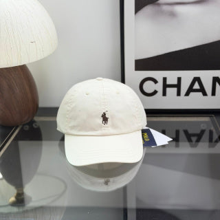 Ralph Lauren Hat Cream Cotton Baseball Cap with Brown Pony Embroidery