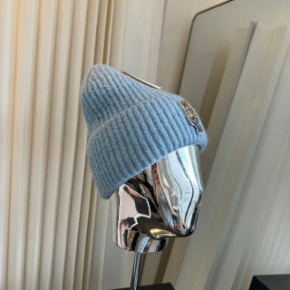 Ralph Lauren Hat Light Blue Ribbed Knit Beanie with Front Polo Bear Patch