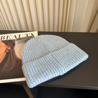 Ralph Lauren Hat Light Blue Ribbed Knit Beanie with Front Polo Bear Patch