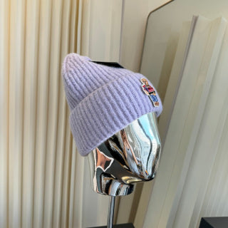 Ralph Lauren Hat Pale Lilac Ribbed Knit Beanie with Front Polo Bear Patch
