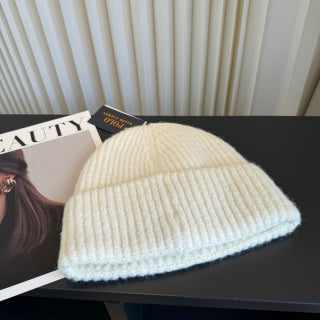 Ralph Lauren Hat Ivory Ribbed Knit Beanie with Front Polo Bear Patch