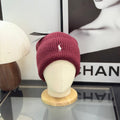 Ralph Lauren Hat Burgundy Ribbed Knit Beanie with White Pony Logo