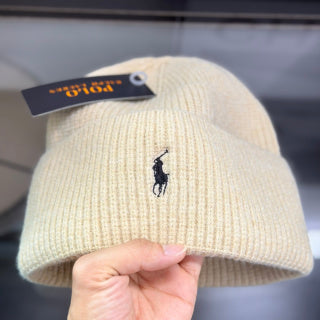 Ralph Lauren Hat Ivory Ribbed Black Pony Cold-Weather Beanie
