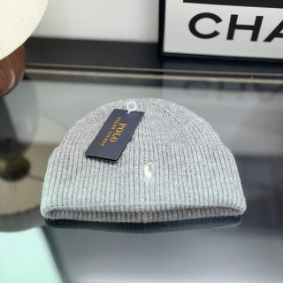 Ralph Lauren Hat Heather Gray Fold-Cuff White Pony Ribbed Beanie