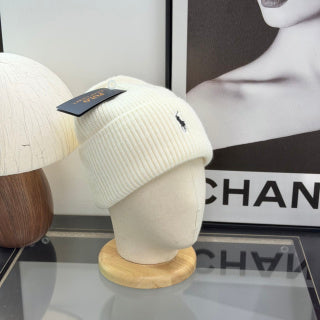Ralph Lauren Hat Cream Fold-Cuff Black Pony Ribbed Beanie