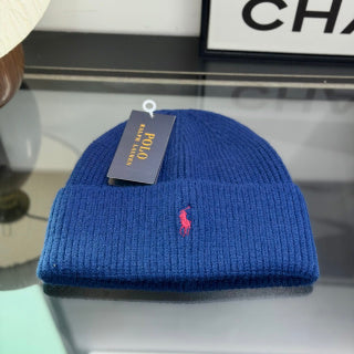 Ralph Lauren Hat Royal Blue Ribbed-Knit Red Pony Beanie