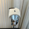 Ralph Lauren Hat Ivory Ribbed-Knit Black Pony Beanie
