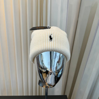 Ralph Lauren Hat Ivory Ribbed-Knit Black Pony Beanie