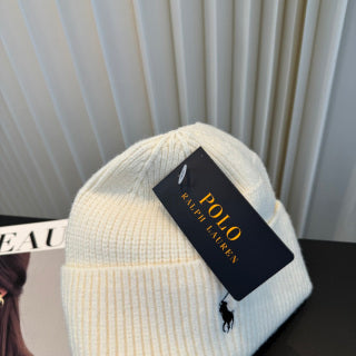 Ralph Lauren Hat Ivory Ribbed-Knit Black Pony Beanie