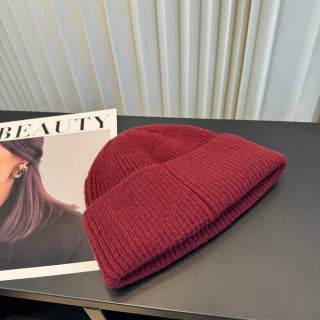 Ralph Lauren Hat Burgundy Ribbed-Knit White Pony Beanie