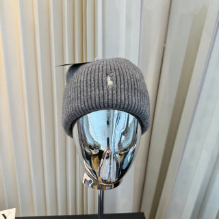 Ralph Lauren Hat Gray Ribbed-Knit White Pony Beanie