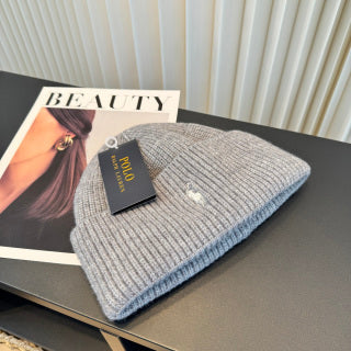 Ralph Lauren Hat Gray Ribbed-Knit White Pony Beanie