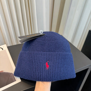 Ralph Lauren Hat Navy Ribbed-Knit Red Pony Beanie