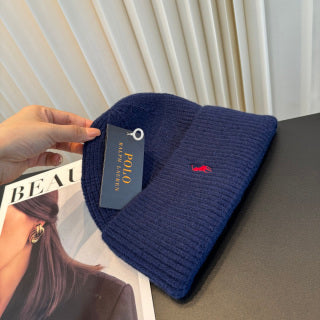 Ralph Lauren Hat Navy Ribbed-Knit Red Pony Beanie