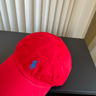 Ralph Lauren Hat Scarlet Red Blue Pony Relaxed Baseball Cap