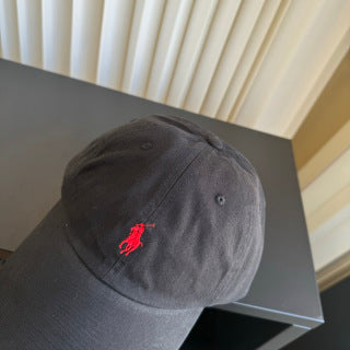 Ralph Lauren Hat Washed Charcoal Red Pony Relaxed Baseball Cap