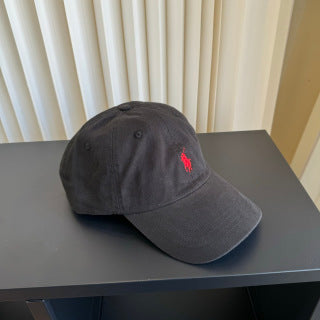 Ralph Lauren Hat Washed Charcoal Red Pony Relaxed Baseball Cap