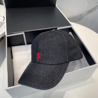 Ralph Lauren Hat Washed Charcoal Red Pony Curved Brim Baseball Cap