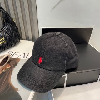Ralph Lauren Hat Washed Charcoal Red Pony Curved Brim Baseball Cap