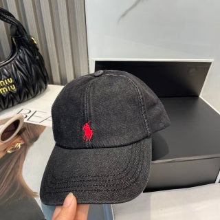 Ralph Lauren Hat Washed Charcoal Red Pony Curved Brim Baseball Cap