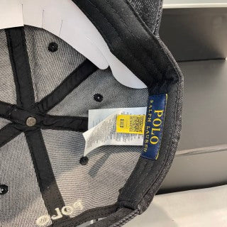 Ralph Lauren Hat Washed Black White Pony Contrast Stitch Cap