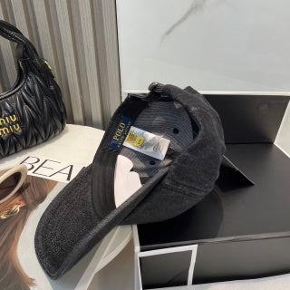 Ralph Lauren Hat Washed Black White Pony Contrast Stitch Cap