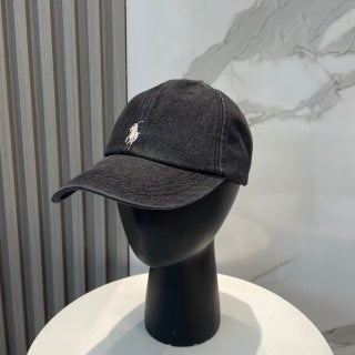 Ralph Lauren Hat Washed Black White Pony Contrast Stitch Cap