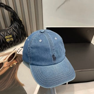 Ralph Lauren Hat Washed Blue Dark Pony Contrast Stitch Baseball Cap