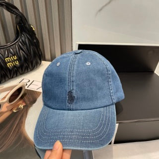 Ralph Lauren Hat Washed Blue Dark Pony Contrast Stitch Baseball Cap