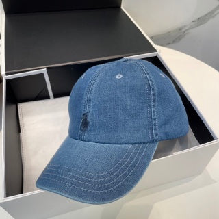 Ralph Lauren Hat Washed Blue Dark Pony Contrast Stitch Baseball Cap