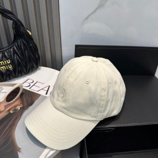 Ralph Lauren Hat Embroidered Ivory Canvas Sun Cap