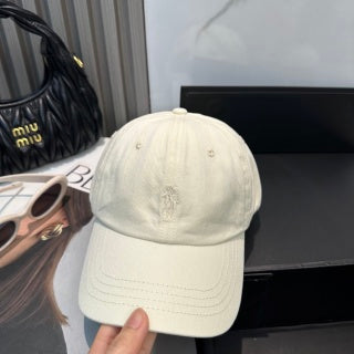 Ralph Lauren Hat Embroidered Ivory Canvas Sun Cap