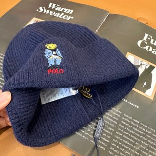 Ralph Lauren Hat Navy Polo Bear Foldover Knit Beanie