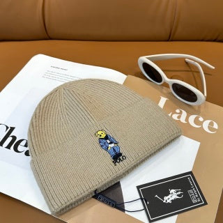 Ralph Lauren Hat Oatmeal Polo Bear Ribbed Knit Beanie