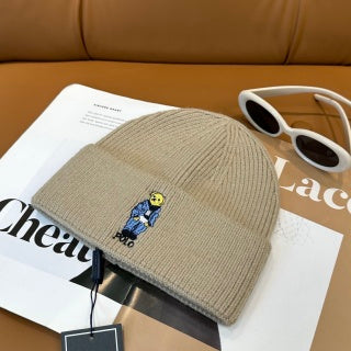 Ralph Lauren Hat Oatmeal Polo Bear Ribbed Knit Beanie
