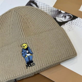 Ralph Lauren Hat Sand Beige Polo Bear Ribbed Cuff Beanie
