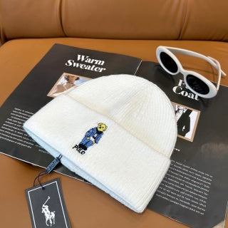 Ralph Lauren Hat Ivory Polo Bear Ribbed Knit Beanie