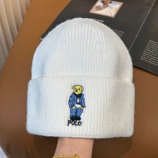 Ralph Lauren Hat Cream Polo Bear Classic Ribbed Beanie