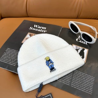 Ralph Lauren Hat Ivory Polo Bear Ribbed Knit Beanie