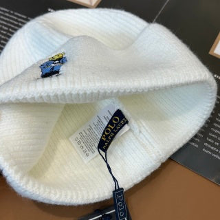 Ralph Lauren Hat Ivory Polo Bear Ribbed Knit Beanie